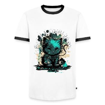 Cyber Cat Illustration - Männer Kontrast-T-Shirt - Weiß/Schwarz - Vorne - AI Model Female 172 light (172cm) & AI Model Male 178 dark (178cm)