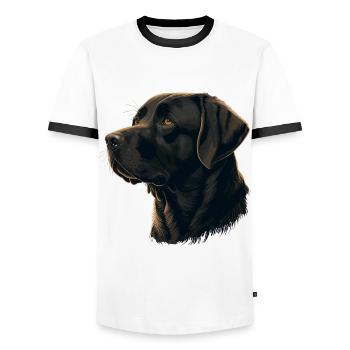 Weich aussehender dunkelbrauner Labrador Retriever - Männer Kontrast-T-Shirt - Weiß/Schwarz - Vorne - AI Model Female 172 light (172cm) & AI Model Male 178 dark (178cm)