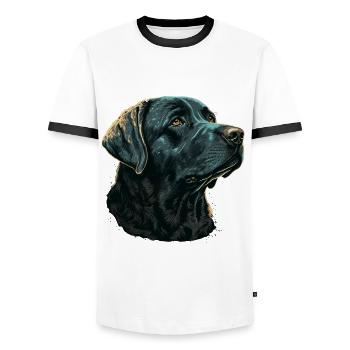 Dunkelblauer Labrador Retriever - Männer Kontrast-T-Shirt - Weiß/Schwarz - Vorne - AI Model Female 172 light (172cm) & AI Model Male 178 dark (178cm)