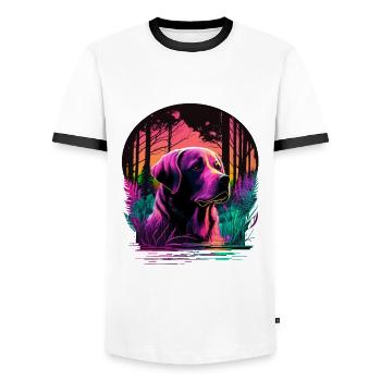 Labrador Retriever allein im Wald - Männer Kontrast-T-Shirt - Weiß/Schwarz - Vorne - AI Model Female 172 light (172cm) & AI Model Male 178 dark (178cm)