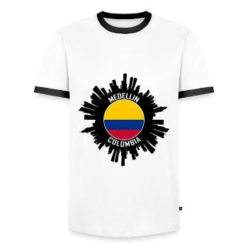 Medellin Skyline Colombie Flag Souvenir de voyage - T-shirt contrasté Homme - blanc/noir - Devant - AI Model Female 172 light (172cm) & AI Model Male 178 dark (178cm)