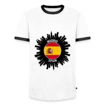 Madrid Skyline Spanien Flagge Reisesouvenir - Männer Kontrast-T-Shirt - Weiß/Schwarz - Vorne - AI Model Female 172 light (172cm) & AI Model Male 178 dark (178cm)