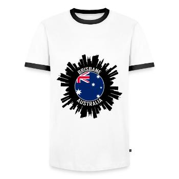 Brisbane Skyline Australia Flag Travel Souvenir - Men's Ringer Shirt - white/black - Front - AI Model Female 172 light (172cm) & AI Model Male 178 dark (178cm)