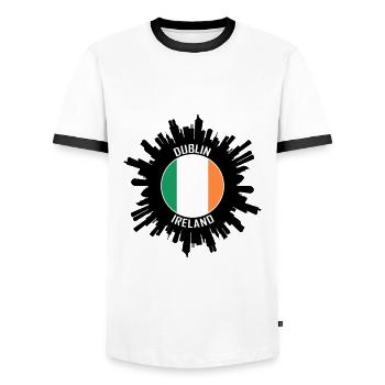 Dublin Skyline Ireland Flag Travel Souvenir - Men's Ringer Shirt - white/black - Front - AI Model Female 172 light (172cm) & AI Model Male 178 dark (178cm)