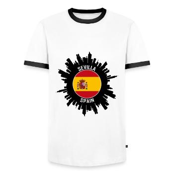Sevilla Skyline Espagne Flag Souvenir de voyage - T-shirt contrasté Homme - blanc/noir - Devant - AI Model Female 172 light (172cm) & AI Model Male 178 dark (178cm)