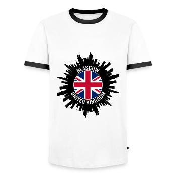 Glasgow Skyline Uk Flag Travel Souvenir - Men's Ringer Shirt - white/black - Front - AI Model Female 172 light (172cm) & AI Model Male 178 dark (178cm)