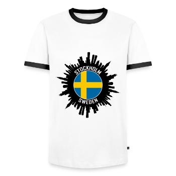 Stockholm Skyline Suède Flag Souvenir de voyage - T-shirt contrasté Homme - blanc/noir - Devant - AI Model Female 172 light (172cm) & AI Model Male 178 dark (178cm)