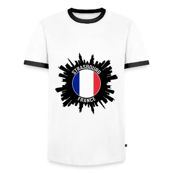 Straßburg Skyline Frankreich Flagge Reisesouvenir - Männer Kontrast-T-Shirt - Weiß/Schwarz - Vorne - AI Model Female 172 light (172cm) & AI Model Male 178 dark (178cm)