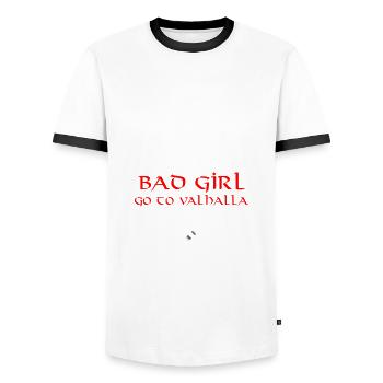 Good girls go to heaven Bad girl go to Valhalla - T-shirt contrasté Homme - blanc/noir - Devant - AI Model Female 172 light (172cm) & AI Model Male 178 dark (178cm)