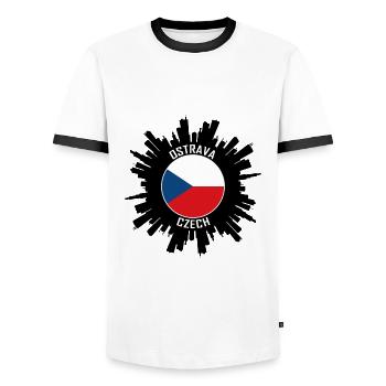 Ostrava Skyline Czech Flag Travel Souvenir - Men's Ringer Shirt - white/black - Front - AI Model Female 172 light (172cm) & AI Model Male 178 dark (178cm)