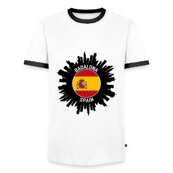 Badalona Skyline Espagne Flag Souvenir de voyage - T-shirt contrasté Homme - blanc/noir - Devant - AI Model Female 172 light (172cm) & AI Model Male 178 dark (178cm)