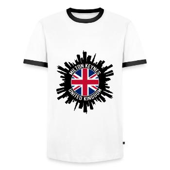 Milton Keynes Skyline UK Flagge Reise-Souvenir - Männer Kontrast-T-Shirt - Weiß/Schwarz - Vorne - AI Model Female 172 light (172cm) & AI Model Male 178 dark (178cm)