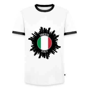 Trieste Skyline Italie Flag Souvenir de voyage - T-shirt contrasté Homme - blanc/noir - Devant - AI Model Female 172 light (172cm) & AI Model Male 178 dark (178cm)