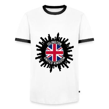 Islington Skyline UK Flagge Reise-Souvenir - Männer Kontrast-T-Shirt - Weiß/Schwarz - Vorne - AI Model Female 172 light (172cm) & AI Model Male 178 dark (178cm)