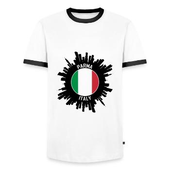 Parma Skyline Italien Flagge Reise Souvenir - Männer Kontrast-T-Shirt - Weiß/Schwarz - Vorne - AI Model Female 172 light (172cm) & AI Model Male 178 dark (178cm)