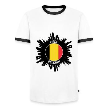 Liege Skyline Belgium Flag Travel Souvenir - Men's Ringer Shirt - white/black - Front - AI Model Female 172 light (172cm) & AI Model Male 178 dark (178cm)