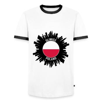 Gliwice Skyline Poland Flag Travel Souvenir - Men's Ringer Shirt - white/black - Front - AI Model Female 172 light (172cm) & AI Model Male 178 dark (178cm)
