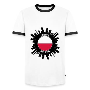 Zabrze Skyline Poland Flag Travel Souvenir - Men's Ringer Shirt - white/black - Front - AI Model Female 172 light (172cm) & AI Model Male 178 dark (178cm)