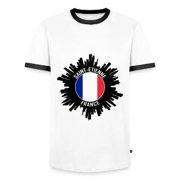Saint Etienne Skyline France Flag Souvenir de voyage - T-shirt contrasté Homme - blanc/noir - Devant - AI Model Female 172 light (172cm) & AI Model Male 178 dark (178cm)