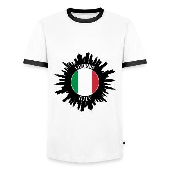 Livourne Skyline Italie Flag Souvenir de voyage - T-shirt contrasté Homme - blanc/noir - Devant - AI Model Female 172 light (172cm) & AI Model Male 178 dark (178cm)
