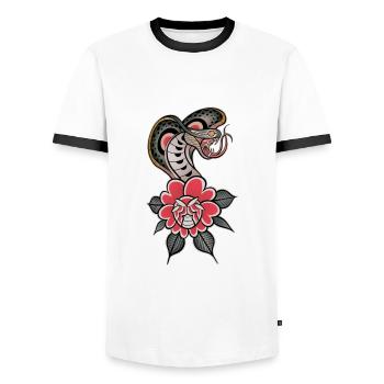Serpent tradi old-school style tattoo coloré - T-shirt contrasté Homme - blanc/noir - Devant - AI Model Female 172 light (172cm) & AI Model Male 178 dark (178cm)