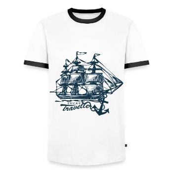 old sailing ship - Lucky Traveller - Anchor - Men's Ringer Shirt - white/black - Front - AI Model Female 172 light (172cm) & AI Model Male 178 dark (178cm)