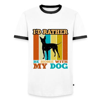 American Hairless Terrier Dog Silhouette Retro - T-shirt contrasté Homme - blanc/noir - Devant - AI Model Female 172 light (172cm) & AI Model Male 178 dark (178cm)