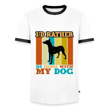 Chien courant andalou Chien amoureux Silhouette Rétro Coucher de soleil - T-shirt contrasté Homme - blanc/noir - Devant - AI Model Female 172 light (172cm) & AI Model Male 178 dark (178cm)