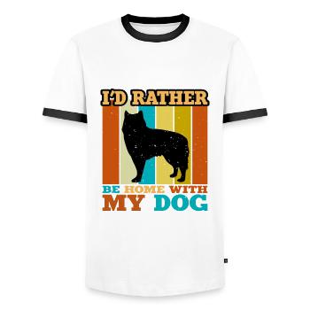 Alaskan Malamute Hundeliebhaber Silhouette Retro Sonnenuntergang - Männer Kontrast-T-Shirt - Weiß/Schwarz - Vorne - AI Model Female 172 light (172cm) & AI Model Male 178 dark (178cm)
