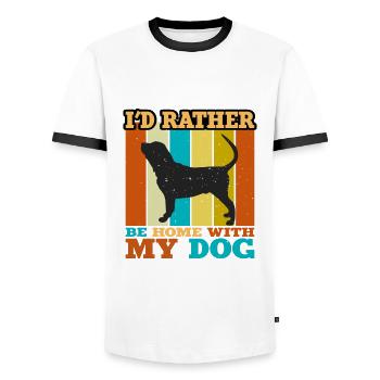 Bloodhound chien amant silhouette Vintage coucher de soleil - T-shirt contrasté Homme - blanc/noir - Devant - AI Model Female 172 light (172cm) & AI Model Male 178 dark (178cm)
