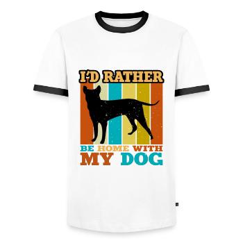 Blauer Paul Terrier Hund Liebe Silhouette Retro Sonnenuntergang - Männer Kontrast-T-Shirt - Weiß/Schwarz - Vorne - AI Model Female 172 light (172cm) & AI Model Male 178 dark (178cm)