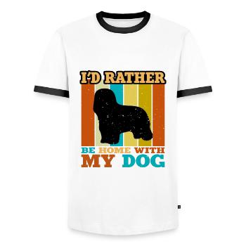 Briard Dog Lover Silhouette Vintage Sunset - Men's Ringer Shirt - white/black - Front - AI Model Female 172 light (172cm) & AI Model Male 178 dark (178cm)
