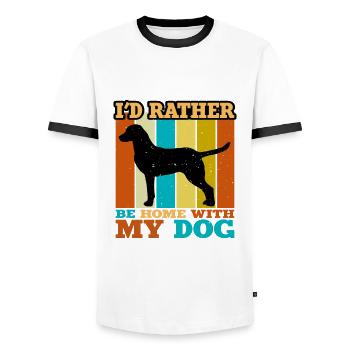 Chesapeake Bay Retriever Dog Silhouette Retro Sun - Men's Ringer Shirt - white/black - Front - AI Model Female 172 light (172cm) & AI Model Male 178 dark (178cm)