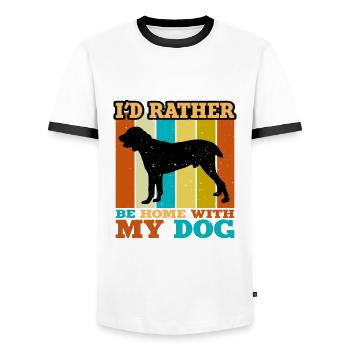 Chien de berger d’Asie centrale Silhouette Rétro Coucher de soleil - T-shirt contrasté Homme - blanc/noir - Devant - AI Model Female 172 light (172cm) & AI Model Male 178 dark (178cm)