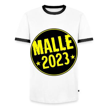 Malle 2023 - Men's Ringer Shirt - white/black - Front - AI Model Female 172 light (172cm) & AI Model Male 178 dark (178cm)