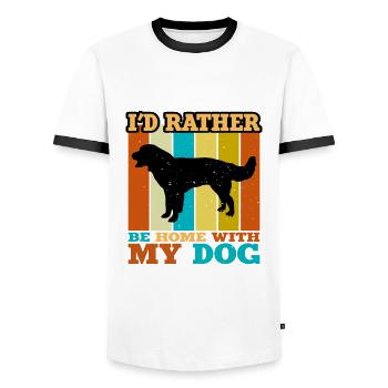 Drentse Patrijshond Hund Silhouette Retro Sunset - Männer Kontrast-T-Shirt - Weiß/Schwarz - Vorne - AI Model Female 172 light (172cm) & AI Model Male 178 dark (178cm)