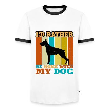 Doberman Dog Lover Silhouette Vintage Sunset - T-shirt contrasté Homme - blanc/noir - Devant - AI Model Female 172 light (172cm) & AI Model Male 178 dark (178cm)