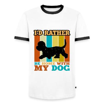 Dandie Dinmont Terrier Dog Silhouette Retro Sunset - Men's Ringer Shirt - white/black - Front - AI Model Female 172 light (172cm) & AI Model Male 178 dark (178cm)