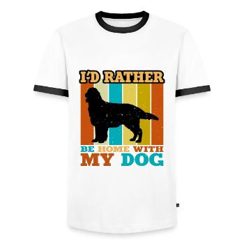 Flat Coated Retriever Dog Silhouette Retro Sunset - T-shirt contrasté Homme - blanc/noir - Devant - AI Model Female 172 light (172cm) & AI Model Male 178 dark (178cm)