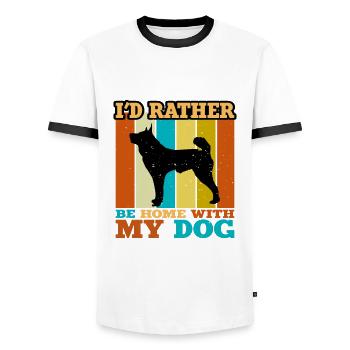 Karelian Bear Dog Lover Silhouette Vintage Sunset - Men's Ringer Shirt - white/black - Front - AI Model Female 172 light (172cm) & AI Model Male 178 dark (178cm)