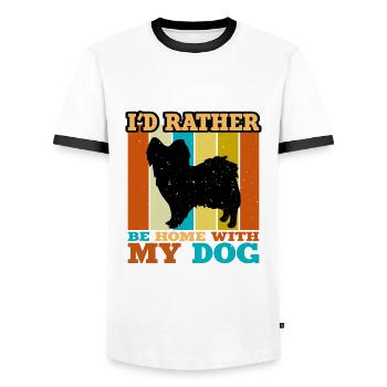 Papillon Dog Lover Silhouette Vintage Sunset - Men's Ringer Shirt - white/black - Front - AI Model Female 172 light (172cm) & AI Model Male 178 dark (178cm)