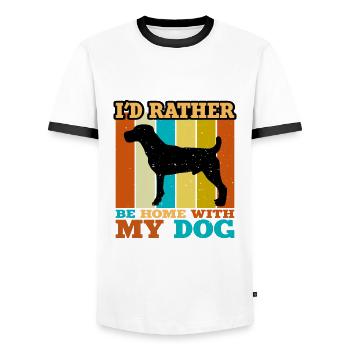 Parson Russell Terrier Dog Silhouette Retro Sunset - T-shirt contrasté Homme - blanc/noir - Devant - AI Model Female 172 light (172cm) & AI Model Male 178 dark (178cm)