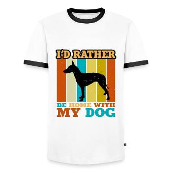 Manchester Terrier Dog Silhouette Retro Sunset - Men's Ringer Shirt - white/black - Front - AI Model Female 172 light (172cm) & AI Model Male 178 dark (178cm)