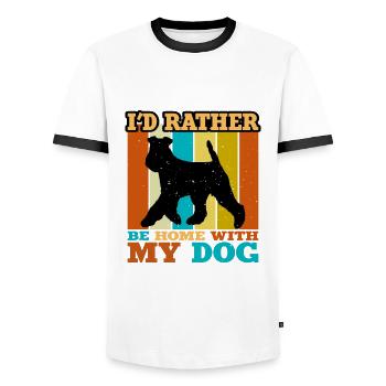 Welsh Terrier Dog Lover Silhouette Vintage Sunset - T-shirt contrasté Homme - blanc/noir - Devant - AI Model Female 172 light (172cm) & AI Model Male 178 dark (178cm)