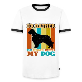Welsh Springer Spaniel Dog Silhouette Retro Sunset - Men's Ringer Shirt - white/black - Front - AI Model Female 172 light (172cm) & AI Model Male 178 dark (178cm)