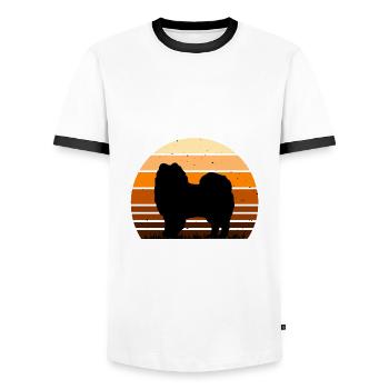 American Eskimo Dog Love Silhouette Vintage Sunset - T-shirt contrasté Homme - blanc/noir - Devant - AI Model Female 172 light (172cm) & AI Model Male 178 dark (178cm)