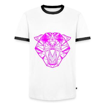 Geometrisches Strichzeichnungsdesign des rosa Tigers - Männer Kontrast-T-Shirt - Weiß/Schwarz - Vorne - AI Model Female 172 light (172cm) & AI Model Male 178 dark (178cm)