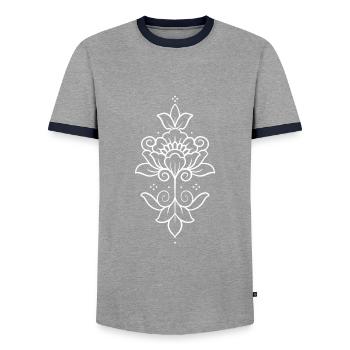 Ornamental gift lining work - Men's Ringer Shirt - grey/navy  - Front - AI Model Female 172 light (172cm) & AI Model Male 178 light (178cm)