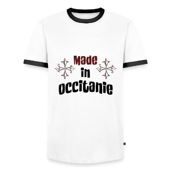 Made in Occitanie - Men's Ringer Shirt - white/black - Front - AI Model Female 172 light (172cm) & AI Model Male 178 dark (178cm)