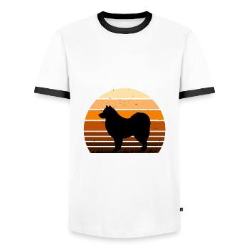 Finnischer Lapphund Hund Liebhaber Silhouette Retro Sonnenuntergang - Männer Kontrast-T-Shirt - Weiß/Schwarz - Vorne - AI Model Female 172 light (172cm) & AI Model Male 178 dark (178cm)